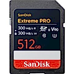 Sandisk 512GB SDXC Extreme Pro 300MB/s UHS-II V90 Kart
