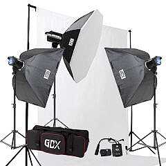 GDX BM400 3'lü Paraflaş Set + Seyyar Fon Perde 3x6 Metre