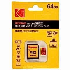 Kodak 64GB UHS-I U3/V30/A1 Red MicroSD + Adaptör